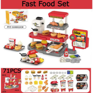 Ready Stock 71PCS Kids Kitchen Pretend Play Fast Food Toys BBQ Grill food burger set Toy Kids Cooking Playset Mainan