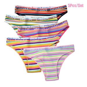 5Pcs/Set Women Cotton Panties Low Rise Female Striped Underwear Bikini Ladies Lingerie M-2XL