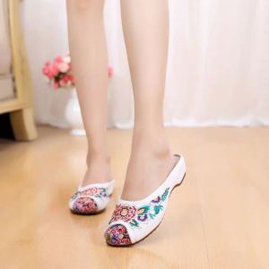 Free Shipping Summer WomenS Cloth Shoes Embroidered Toe-Cap Style With Hidden Heel Linen Ethnic-Style And Suitable For Indoor Wear