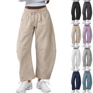 Womens Drawstring High Waist Wide Leg Pants Casual Loose Sweatpants Loose Casual Pants with Pockets