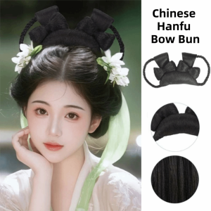 OMQAIO Traditional Chinese Ancient Wig Lazy Hair Bag Bride Headwear Hanfu Bow Bun Dance Accessory Wigs Hairpiece Retro Hair Chignon Women