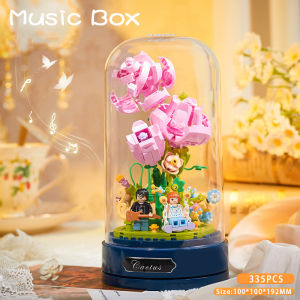 Building blocks bouquet sunflower hibiscus rose music box flower workshop teachers day gift