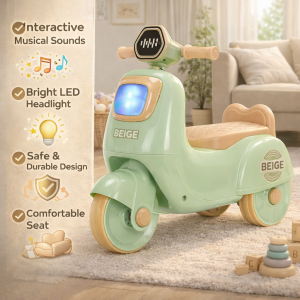 Beige Motorcycle for kids Kids scooter Multifunctional Tricycle Motorcycle Kids Mini Balance Bike Walker With music and lights