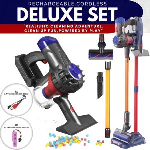 Rechargeable Kids Toy Vacuum Cleaner Set Pretend Play Vacuum-Cordless Real Suction Housekeeping For Girl Boys Birthday Gift Set