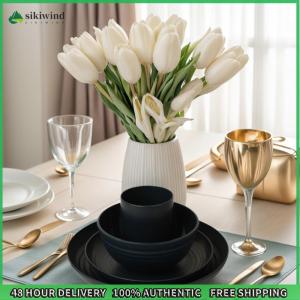 Sikiwind 16Pcs Portable Cutlery Set Multi-Purpose Unbreakable Dinnerware Set Wheat Straw Dinnerware Suit for Home Gathering Party