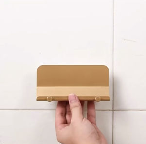 Wall Mount Smart Phone Holder Stand with Charging Hole Self-Adhesive Key Hanging Rack Storage Towel Hook Shelf Hanger