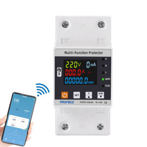 63A 80A TUYA WiFi Smart Earth Leakage Over Under Voltage Protector Relay Circuit Breaker Timer Energy Power kWh Meter Smart Life