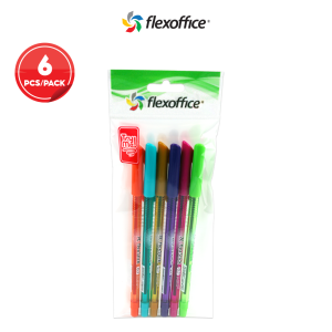 FlexOffice FlexStick Smooth Ink Ballpen 0.7mm - Pack 6pcs - Multi-colors Art supplies FO-GELB08