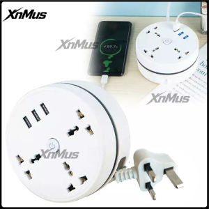[XnMus.] 5.9 FT Extension Cord UK Plug Retractable Power Strip with 3 USB Ports Long Extension Cord with Multiple outlets for Home Office Indoor Living Room Travel