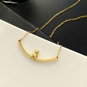 MQJEWELRY Stainless Steel Smile Chain Necklace Cute Bear Pendant Gold Silver 45cm No Fade Fashion Necklace Women