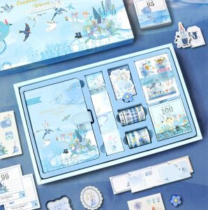 147 Pcs Hardbound Magnetic Buckle Diary Book Gift Box Set Fairy Tales Series Sticker Washi Tape Pocket Travel Notes Book Cute Creative Journal Kawaii Notebook Notepad Kit