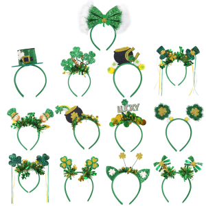 ที่คาดศีรษะโลหะแวววาวปาร์ตี้ StPatricks สำหรับเทศกาลวันหยุดสายรัดผมแชมร็อกสำหรับธงวันชาติเกาหลีไอริช