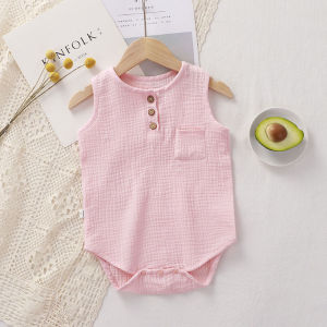 Baby Boys Girls Summer Bodysuit Baby Boy Neutral Color Jumpsuit for Newborn Girls Boys Sleeveless Playsuit Summer Outfits For Baby Girls Boys 0-24 Months