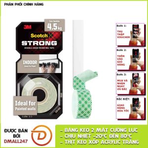 Băng keo siêu dính 2 mặt màu trắng khổ 19mm Scotch 3M SB-BK110 - Cường lực thẩm mỹ dán trong nhà logo móc treo đồ