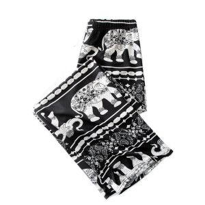 SOPHIAN Colorful Thai Elephant Printed Pants Boho Pattern Comfy Wide Leg Pants for Women Trousers with Strap Womens Harem Pants Women
