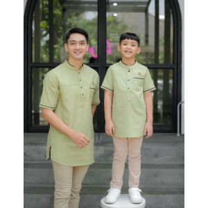 Baju Koko Kurta Couple Ayah dan Anak Lengan Pendek Motif Polos Katun Standford Tebal dan Lembut Branded Branded Luthfi Muslim Wear