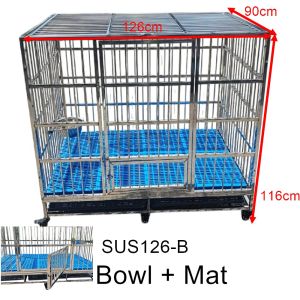 Stainless Steel Dog Cage Large 不锈钢狗笼 With Mat Bowl Tray Silent Wheel Foldable Stainless Steel Dog Cage Suitable for Small and Medium Pets