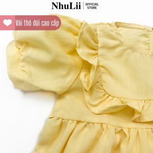 Váy bé gái NHULII váy thô đũi vàng thắt nơ chất vải cao cấp cho bé 9 đến 15 Kg 1 tuổi đến 4 tuổi NI044