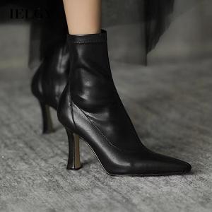 IELGY womens retro versatile elastic slim pointed toe martin boots