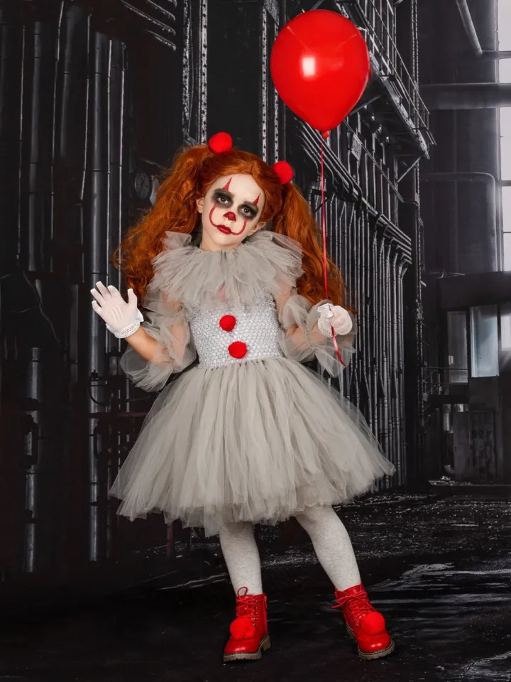 Girls Pennywise Fancy Tutu Dress Kids Cosplay Scary Clown