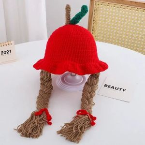 JON09 Handmade Infant Knitted Hat Wig Cute Warm Baby Hat Wig Fashion Soft Newborn Braid Wig Cap Photography Props