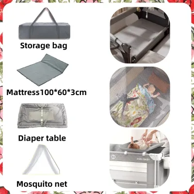 Baby Crib With Mosquito Net(Suitable for 0-4 year) Cot Big Bed With Shaker Foldable Newborn King Bed With Side Zip Foldable Co-sleeper Crib