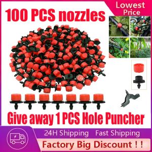 (Complimentary item: 1 PCS Hole Puncher)100pcs/Pack 8-Hole Adjustable Horticultural Micro Spray Drip Irrigation Nozzle 360 Degree Red Garden Irrigation Watering System Nozzle