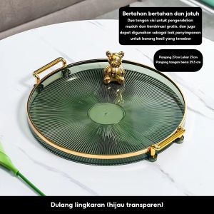 Baki Binaural Bulat Baki Penyimpanan Ruang Tamu Transparan Nampan Tray Dekorasi Tray Cangkir Baki Buah Tray