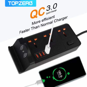 TOPZERO Bộ Bảo Vệ Chống Sét Lan Truyền 3 Ổ Cắm Thông Dụng 2500W Bộ Sạc Không Dây 10W QC3.0 IQ Dây Cắm Mở Rộng Cổng USB Ổ Cắm Cho Điện Thoại Thông Minh Máy Tính Bảng Gia Đình Văn Phòng Khách Sạn