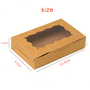 【Free Gift】50pcs Brown Kraft Paper Cake Box With Wavy Window Rectangular Kraft Paper Pastry Box Dessert Box Party Cake Packaging Cream Cookie Macaron Packaging Cheesecake Chocolate Packaging