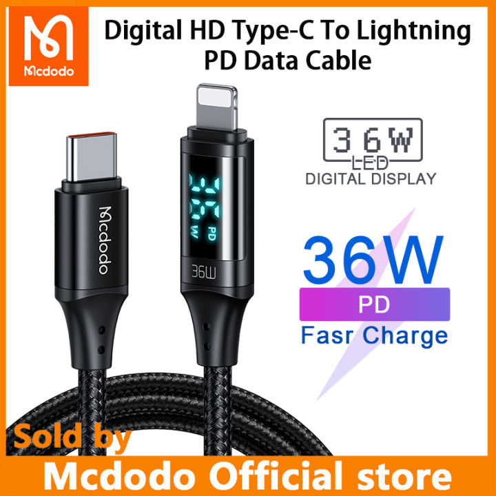 Mcdodo PD 36W USB Type C to Lightning 3A Fast Charging Cable For iPhone 13  12 11 Pro Max X XS iPad Pro Digital Display Data Cord Lazada PH