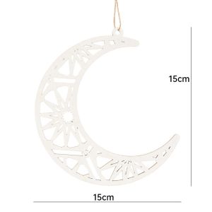 6PCS Eid Mubarak Wooden Crafts Hanging Decoration Retro Ethnic Style Hollow Moon Star Pendant 2025 Ramadan Decoration Islamic Muslim Party Supplies