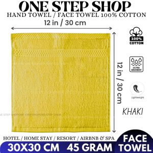 Face Towel 30x30cm 100% Cotton Ring Spun Highly Absorbent and Soft Feel Essential Gym Spa ONESTEP