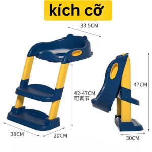 Bệ thu nhỏ bồn cầu có thang đi vệ sinh cho bé tặng kèm miếng lót- Ghế tập cho bé ngồi bô với bệ bước có thể gập lại