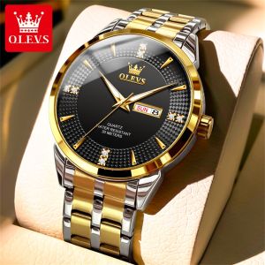 OLEVS Watch For Mans Original Branded Waterproof 2024 Fashion Business Stainless Steel Calendar Luminous Quartz Watch 1 Year Warranty