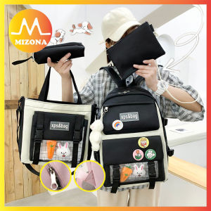 GMSHOP 4pcs School Canvas Backpacks Set For Student Teens Girls Cute Aesthetic School Bags