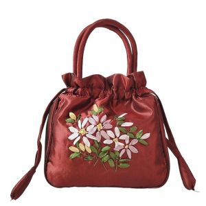 DWT9814 Leaf Hanfu Drawstrings Bag Satin Silk Ethnic Style Small Purse Wallet Fashion Korean Embroidery Flower Handbag Outdoor