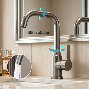 TISAS Hot and Cold Kitchen Faucet 360° Rotating Sink Tap Solid Brass Stainless Steel with Color-Shifting Crystal Handle