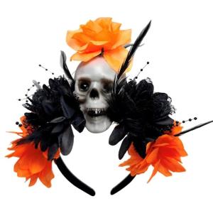 Gothic Skull Hairband With Dark Series Flower Halloween Party Hairhoop Head Accessory NonSlip Design For Festival Wear