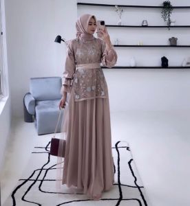 Gamis Brokat Pesta Kondangan 2024 Felarie Dress 2in1 Inner + Outer Bahan Satin Velvet Mix Tyle Mewah