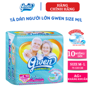 {Hàng chính hãng}Tã dán người lớn Gwen size M/L10 miếng  Bỉm người già siêu thấm khô thoáng chống hăm khử mùi tả giấy người bệnh dùng 1 lần
