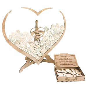 Heart Shaped Wedding Guest Book Drop Box Frame Party Decoration with 80 Wood Sign Hearts Christmas Gift Birthday Gift