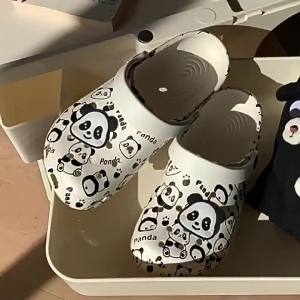[Free Shipping] WomenS Thick-Soled Korean-Style Clogs With Fun Graffiti And Cartoon Panda Designs Perfect For Summer Fashion And Outdoor Wear With Non-Slip Soles