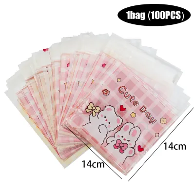 Polocat 100PCS Cute Bear Snack Cookie Bag Self-Adhesive Plastic Candy Bags for Wedding Birthday Party Gift Biscuit Packaging Bags