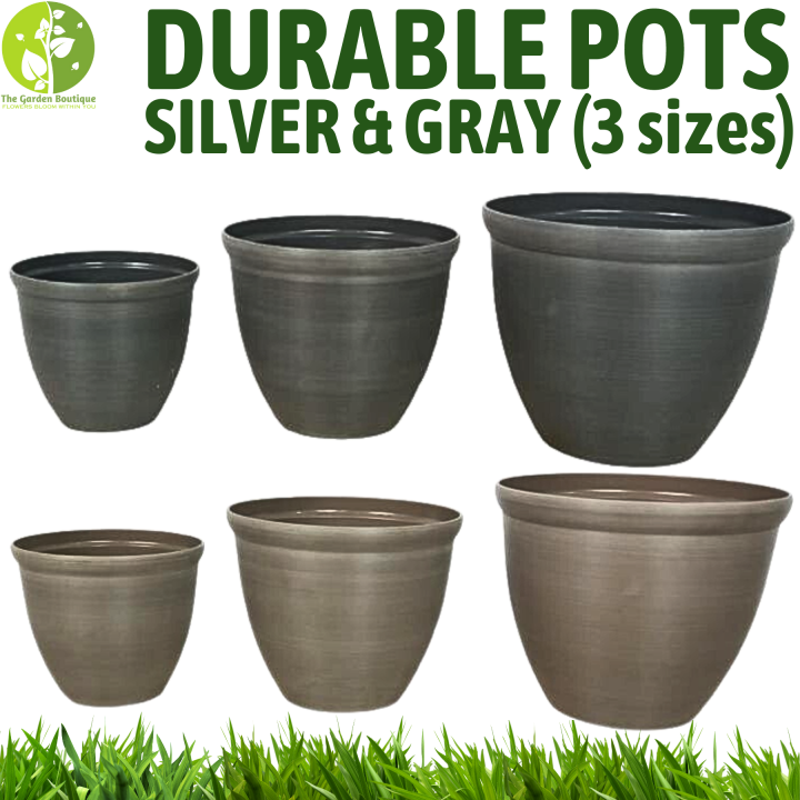 [LOCAL SELLER - Pots/Planters] Silver/Gray Durable Plastic Pot/Flower ...