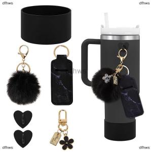 [COD] dfhws 6pcs Accessories Set Water Bottle Boots Cover Mini Hooks Lipstick Sleeve Pouch Pom Daisy Charm Keychain For Stanley Tumbler