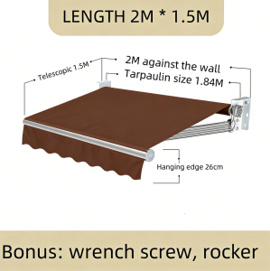 Brown Retractable Awning Exclusive Link! Anti-UV Rainproof Outdoor Awning Easy Install