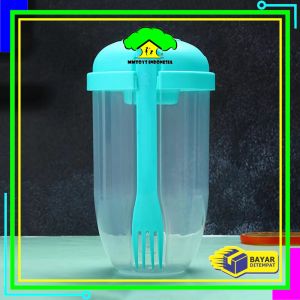 MI-C863 Botol Salad 1000ML dengan Sendok Garpu + Botol Saus Kecil Praktis Portable / Tempat Makan