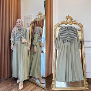 Gamis Wanita Terbaru 2024 Clara Dress Bahan Knit Dres Jumbo Wanita Simple Kekinian