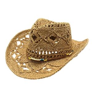Breathable Paper Straw Cowboy Hats Wide Brimmed Beach Hat Openwork Weave Design Summer Beach Hat For Outdoor Use